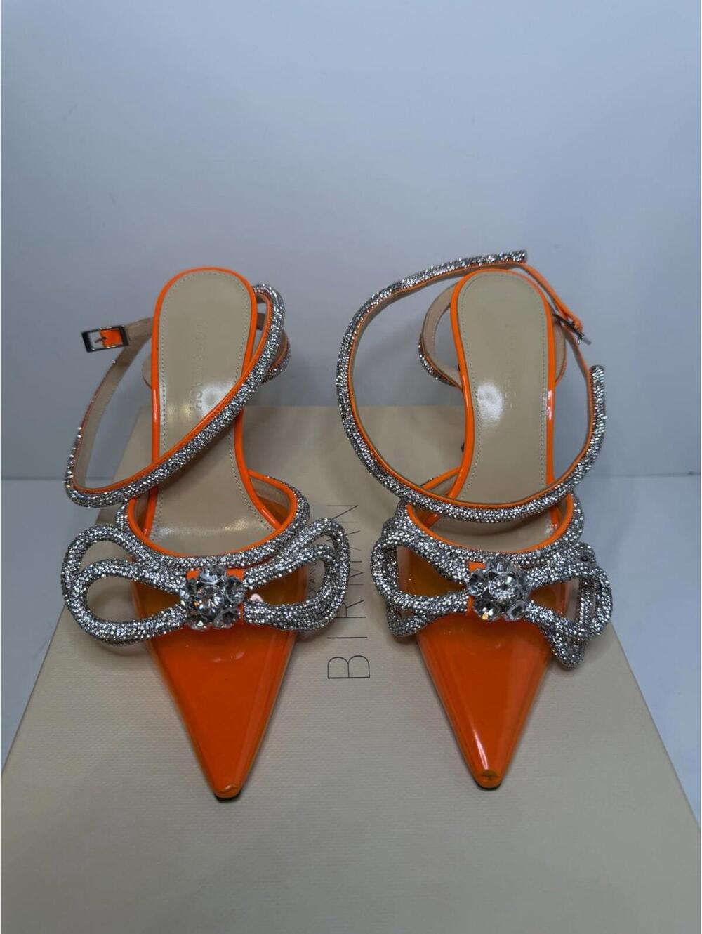 Mach & Mach Orange Crystal Bow Pumps Heels Women EU 35 US 5 New